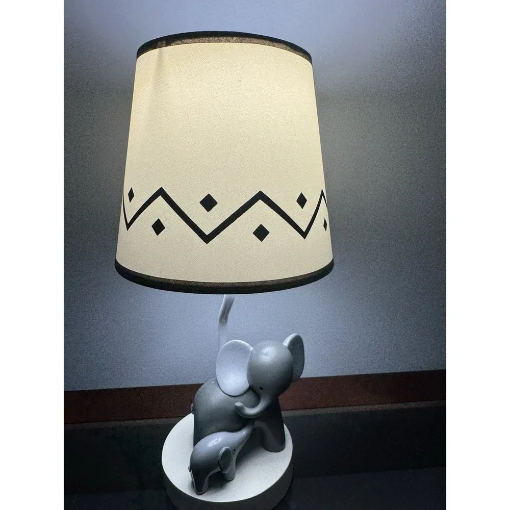 Elephant Nursery Table Lamp Lambs & Ivy Mother Baby Gray White w/ Shade